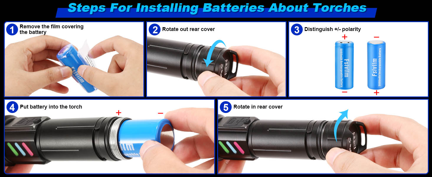 Text reads '4 Steps Part Installing Batteries About Switches.' Instructional diagram showing battery installation steps for a handheld device.