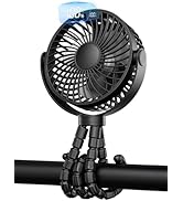 TOPK Portable Stroller Fan, 5000mAh Battery LED Display Mini Clip On Fan with 4 Speeds Rechargeab...