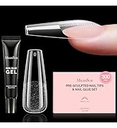 MelodySusie Long Coffin Gel Nail Tips Kit-300Pcs Pre-Building Apex Fake Nail Tips 20g Solid Nail ...