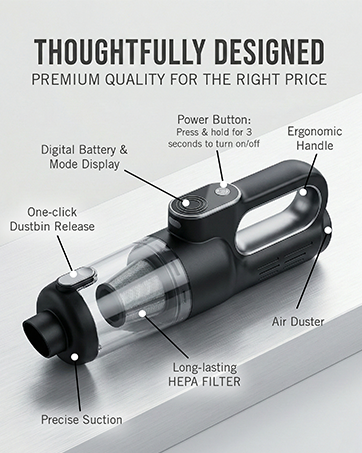 Luminoire Car Vacuum Portable Cordeless