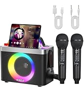 SORDA Karaoke Machine with 2 Wireless Microphones, Portable Speaker for Adults &amp; Kids, PA System ...