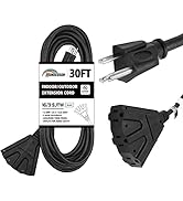 HONDERSON 30 FT Outdoor Extension Cord with 3 Electrical Power Outlets - 16/3 SJTW Durable Black ...