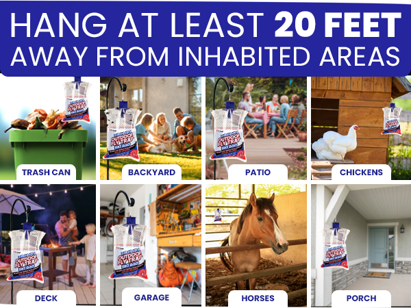 Hang each fly bags outdoor disposable large at least 20 feet from inhabited areas to keep flies away