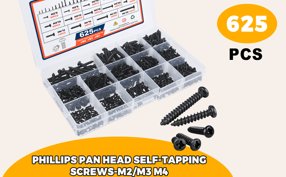 625 Pcs 14 Size Small Self Tapping Screws