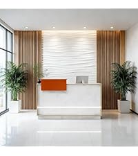 Modern Reception Desk with Counter & LED,Front Office Desk with Drawer, Keyboard Tray & Cabinet, Whi...