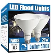 Gonhom Par38 LED Flood Light Bulbs Outdoor 2 Pack, Dimmable 5000K Daylight, 20W Replace up to 200...