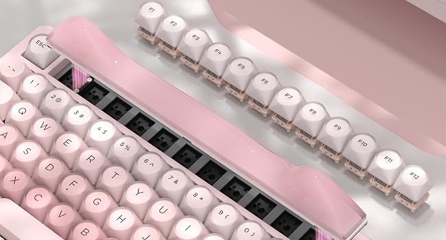 75% Wireless Mechanical Keyboard with Screen and Knob, Pink Cat Creamy Bluetooth Gaming Keyboard
