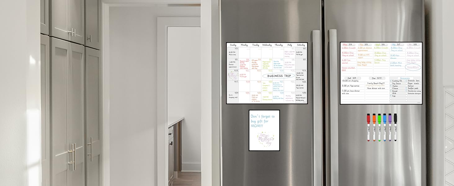 Magnetic Dry Erase Monthly Calendar and Weekly Whiteboard Bundle for Fridge