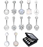ONESING 8-12 Pcs 14G Belly Button Rings Belly Rings for Women CZ Opal Navel Rings Belly Piercings...