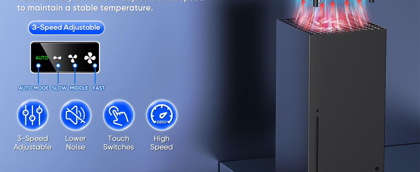 Upgraded auto cooling fan with RGB lights