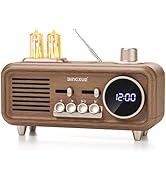 Portable Vintage FM Radio with Clock, Retro Bluetooth Speaker Radios with 2 Warm Light, Toggle 12...