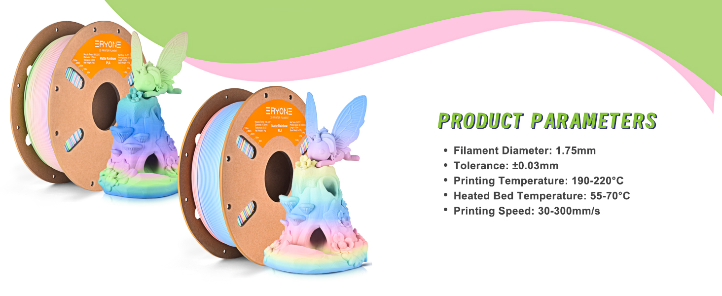  Matte Rainbow 3D Printer PLA Filament , Matte Muticolor Filament PLA 1KG(2.2LBS) Spool