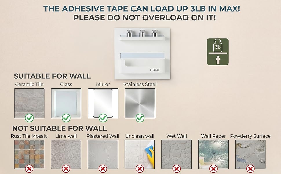 Adhesive Wall Shelves for Bedroom,Bathroom, Kitchen,No Drill No Tools