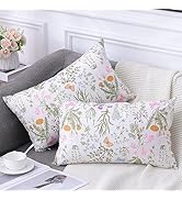 hyha Spring Lumbar Throw Pillow Covers 12x20 Inch, Set of 2 Printed Velvet Couch Pillows, Floral ...