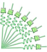 24 Pack Reusable Cartoon Frog Animal Straws for Party Favors, Plastic Crazy Drinking Straw for Bi...