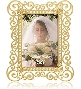 DUENPY 5x7 Metal Picture Frame Made of High Definition Glass for Wall or Tabletop Display Photo F...