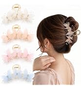 Bphne 4 Pack Pearl Butterfly Hair Clips for Women and Girls – Fabric Butterfly with Pearl Bow Dec...