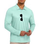 ZITY Mens Long Sleeve Golf Shirts Print Polo Shirts UPF 50+ Sun Shirts | UV Protection Shirts,3 B...