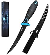 Flissa 7" Fillet Knife, Bait Knife with Black Coating, Protective Sheath, Belt Clip, Non-Slip Han...