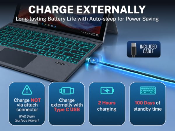 Charge externally, long-lasting battery life