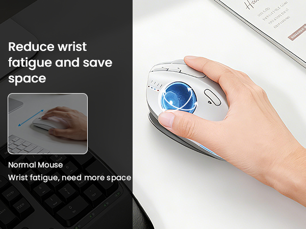 Wireless Trackball Mouse, Ergonomic Bluetooth Rechargeable Computer Mouse