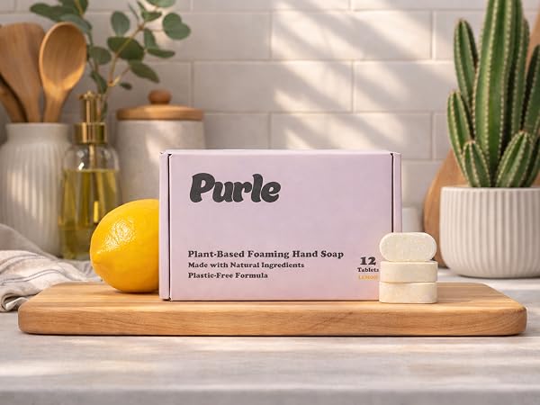 hand soap tablets by Purle, plant based formula, zero wate packaging