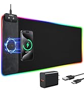 Wireless Charging RGB Gaming Mouse Pad 10W, 31.5"x11.8" Large Desk Mat, Led Mouse Pad, 9 Light Mo...