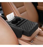 Cxprctpu 5-in-1 Car Armrest Cushion, Multifunctional PVC Leather Center Console Armrest Pillow El...