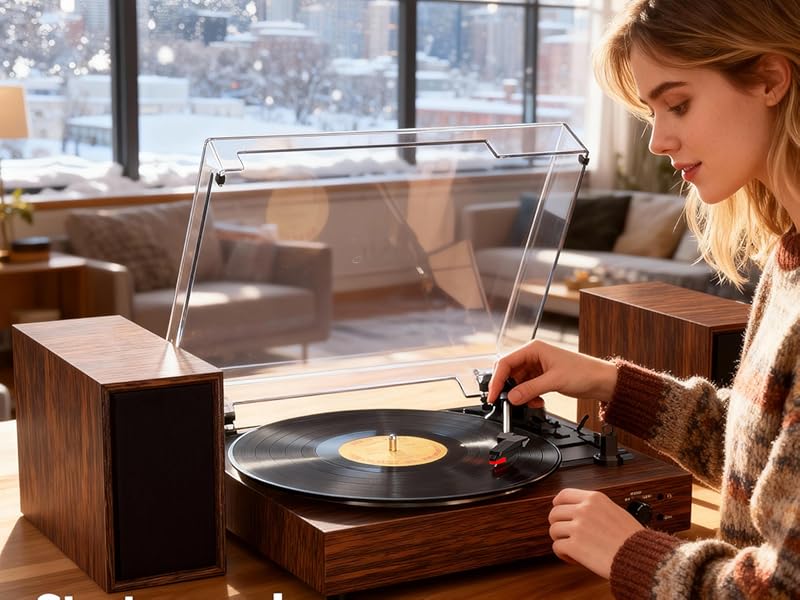 record player for vinyl with speakers