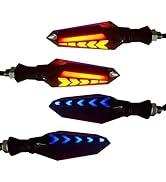 Foelony 4 PCS Motorcycle Turn Signal Lights, LED Yellow Arrow Flowing Turn Indicator &amp; Blue Dayti...