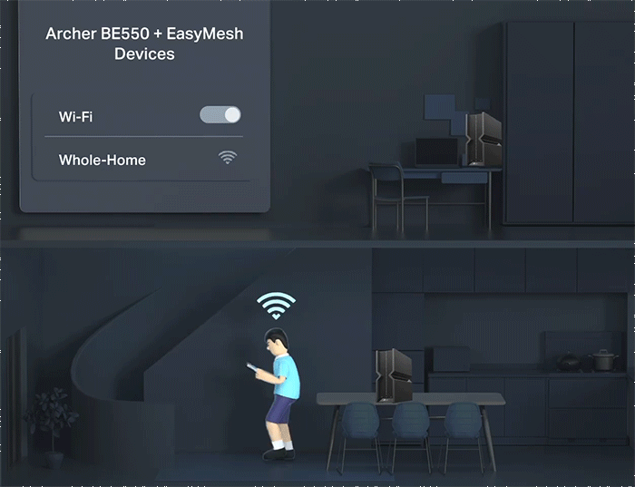 Seamless WiFi roaming animation between mesh network nodes