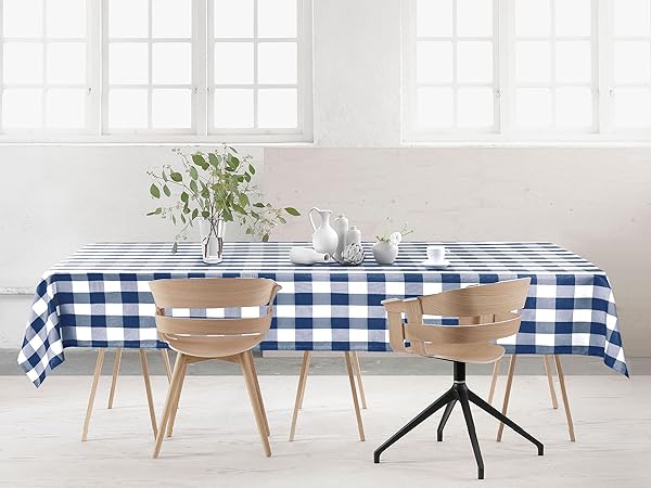 navy blue checkered minimalist tablecloth for kitchen