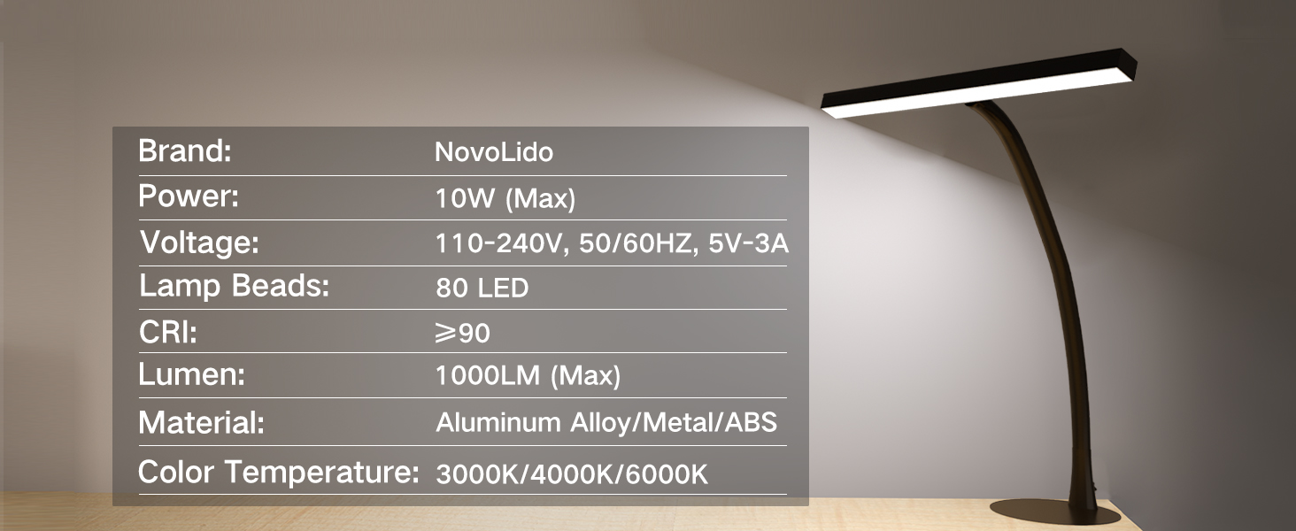 Product specifications table showing 'LED' lamp details including voltage (110-240V), power (10W), and color temperature (3000K-6000K/4000K).