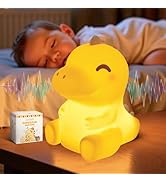 Huggwaii Squishy Dinosaur Night Light for Kids, Dimmable Silicone Kids Night Light with 4 White N...