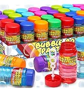 32 Pack Bubble Bottles Bulk for Kid (8 Colors), Bubbles Wand Attached to the Lid, Blow Bubble Sol...
