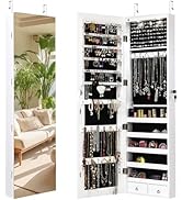 Giantex Wall Door Mounted Jewelry Armoire Cabinet with 47.5" Full Length Mirror, 2 LEDs Lockable ...