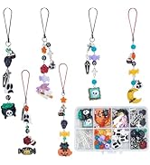 SUNNYCLUE 1 Box 122Pcs DIY 6 Sets Phone Charms Making Kit Halloween Phone Charm Strap Black Pumpk...