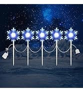 5PK Christmas Snowflake pathway lights Outdoor Decorations 60 Super- Bright LED Cool White and Bl...