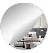 QEEYON 16'' Round Wall Mirror Self Adhesive Circle Glass Mirror HD Large Wall Mirror Makeup Mirro...
