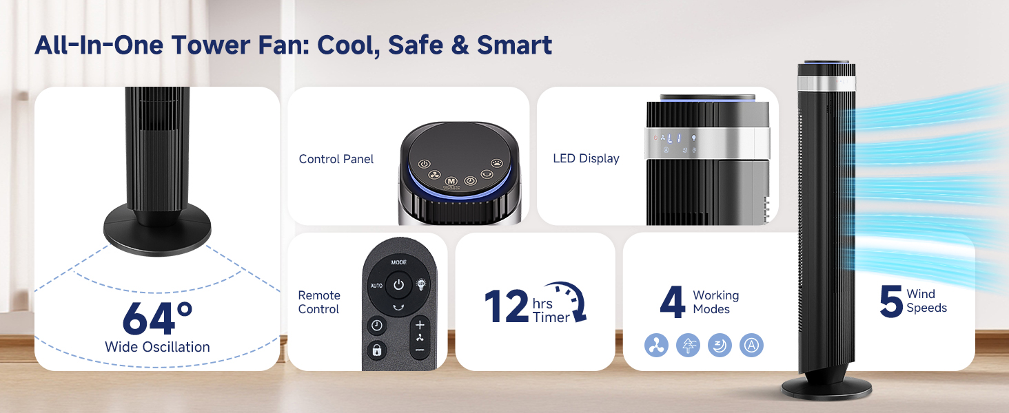 Oscillating Standing Bladeless Fan with Remote