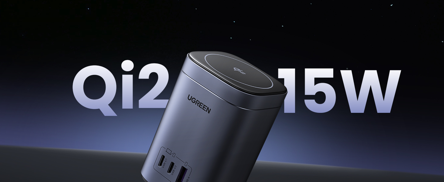 UGREEN Nexode 65W GaN Charging Station 3-Port with 15W Qi2 Wireless Charger Stand Foldable