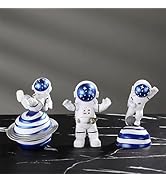 Ni-JASW Blue Astronaut Planet Statues Set of 3, Spaceman Sculpture Figurines Space Theme Party Ca...