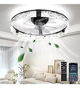 Aphyni Ceiling Fans with Lights and Remote, Crystal-Edged Modern Flush Mount LED Fan Light, 6 Win...