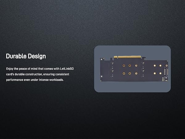 LetLinkSo Gen5 PCIe 5.0 x16 M.2 Expansion Adapter Card 4 Ports NVMe SSDs M Key