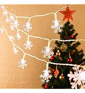 ANJAYLIA Christmas Lights Snowflake String Lights 20ft 40 LED Fairy Lights Battery Operated 2 Mod...