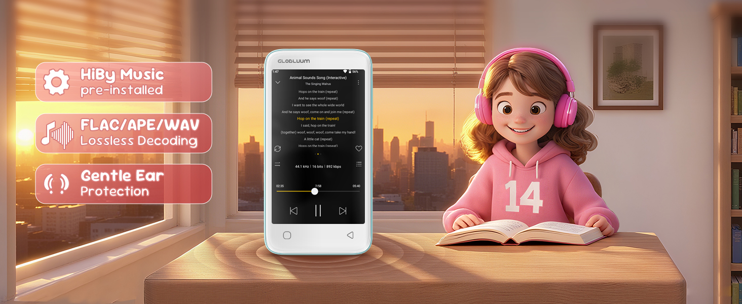 Kids’ MP3 player with HiBy Music, lossless audio support, and gentle ear protection