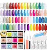 AZUREBEAUTY 42Pcs Dip Powder Nail Kit Starter - Going Summer, 32 Colors Blue Lilac Purple Pink Gr...