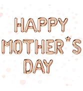 Haolongfa Happy Mothers Day Balloons Banner, Rose Gold Mothers Day Foil Balloons, 16 Inch Happy M...