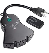 BN-LINK Dusk to Dawn Light Sensor Timer, 100 FT Range Remote Control with 3 Grounded Outlets,Outd...