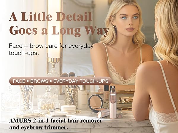AMURS 2-in-1 facial hair remover and eyebrow trimmer for smooth daily touch-ups.